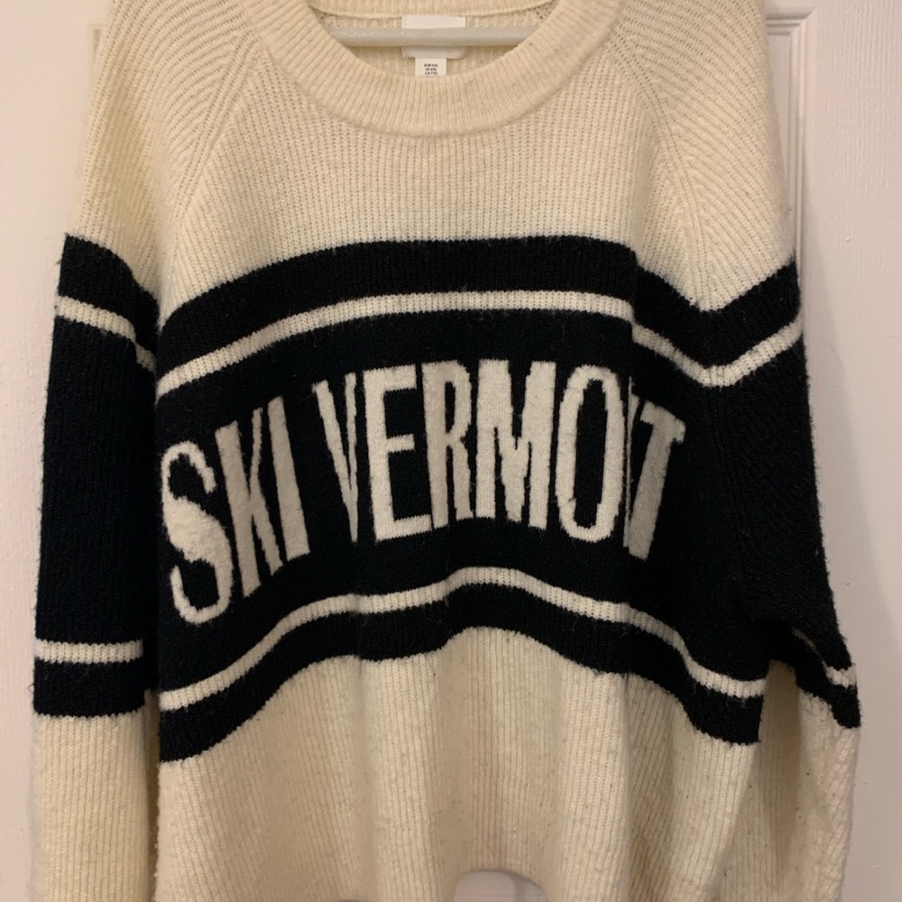 H&M Cream and Black Crew Neck Sweater